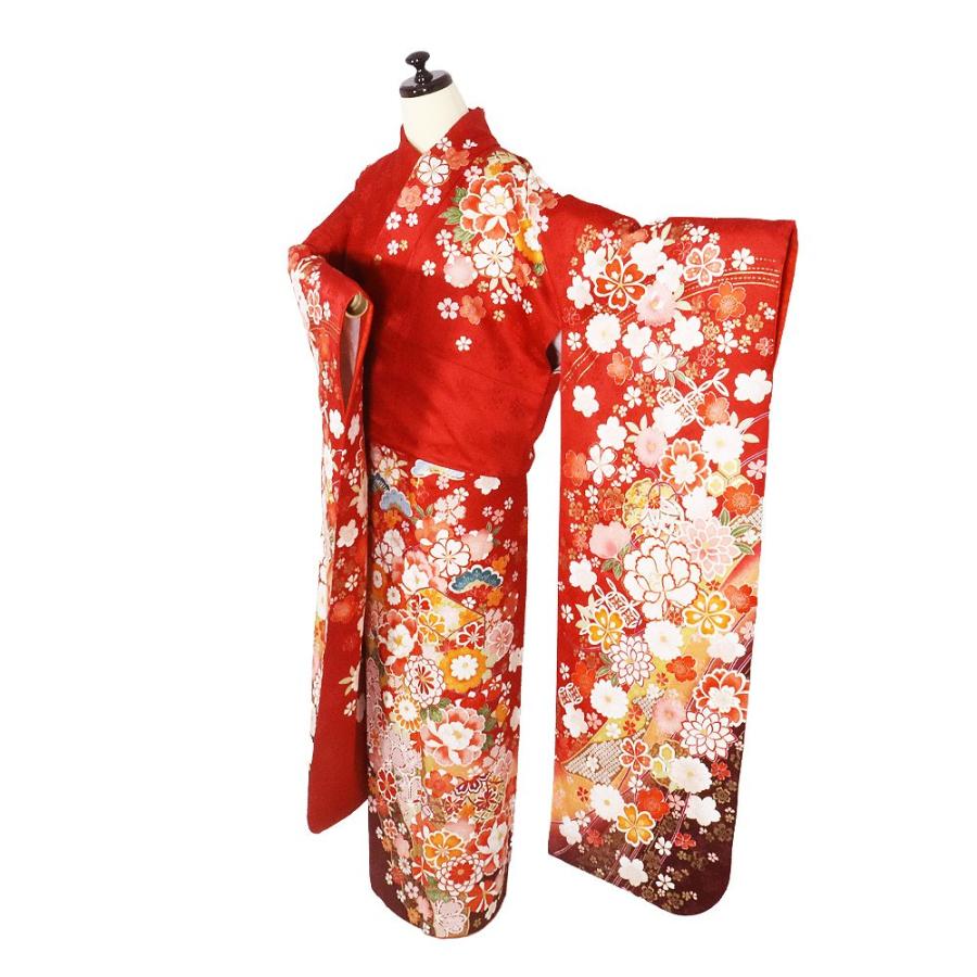 振袖 身長158-173cm 黄 矢絣 牡丹 松竹梅 正絹振袖 身長158-173cm 黄