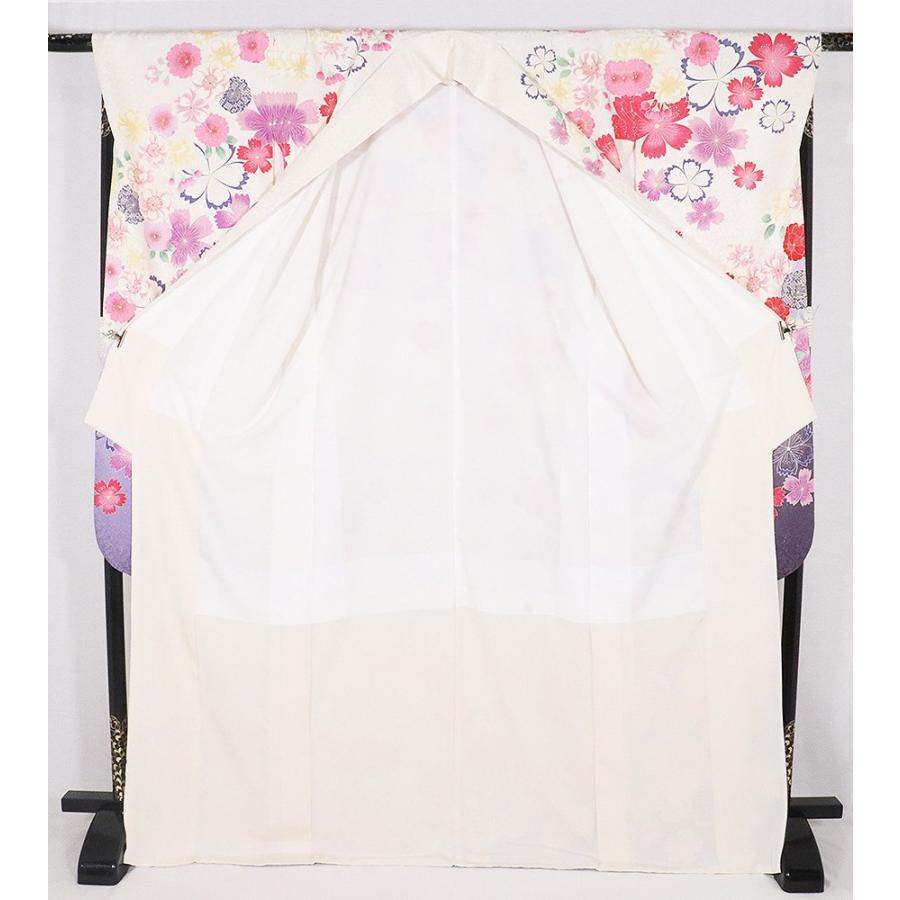 本振袖 正絹 オフホワイト グレー紫 桜 撫子 トールサイズ ki28555 美 