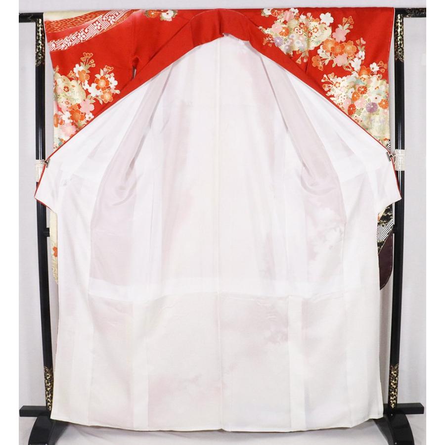 本振袖 正絹 赤 ベージュ 黒 濃紫 金箔 御所車 熨斗文 桜 菊 菖蒲 宝尽くし トールサイズ ki28562 新品 ふりそで hurisode 成人式 送料込みの画像