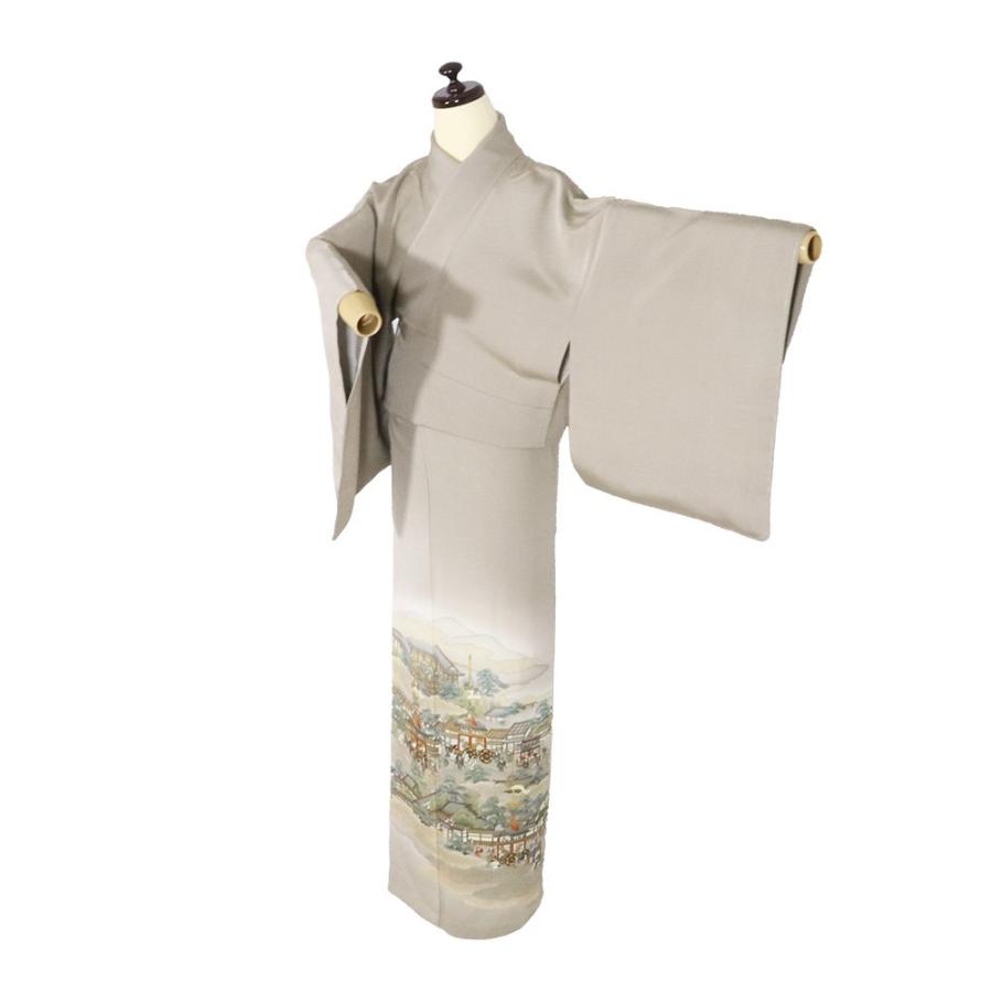 色留袖 袷 正絹 緑グレー 祇園祭 Mサイズ ki28656 未使用品 いろとめそ
