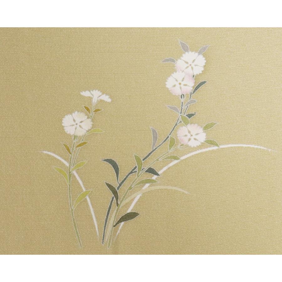 十日町友禅 訪問着 袷 正絹 ベージュ オーク色 童 菊 撫子 南天