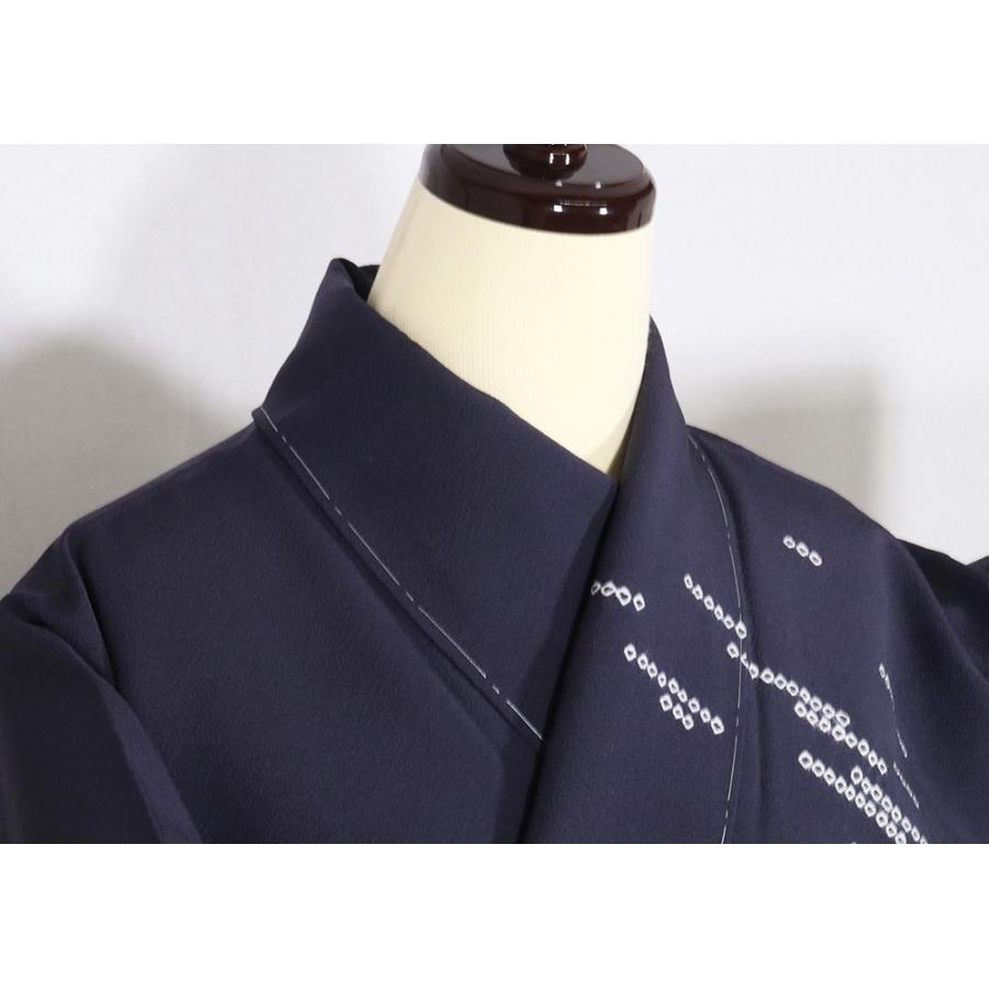 絞り訪問着 袷 正絹 紺 絞り 鹿の子 斜め縞 Lサイズ ki28783 新品 ほうもんぎ houmongi レディース シルク ギフト 限定品 送料込みの画像