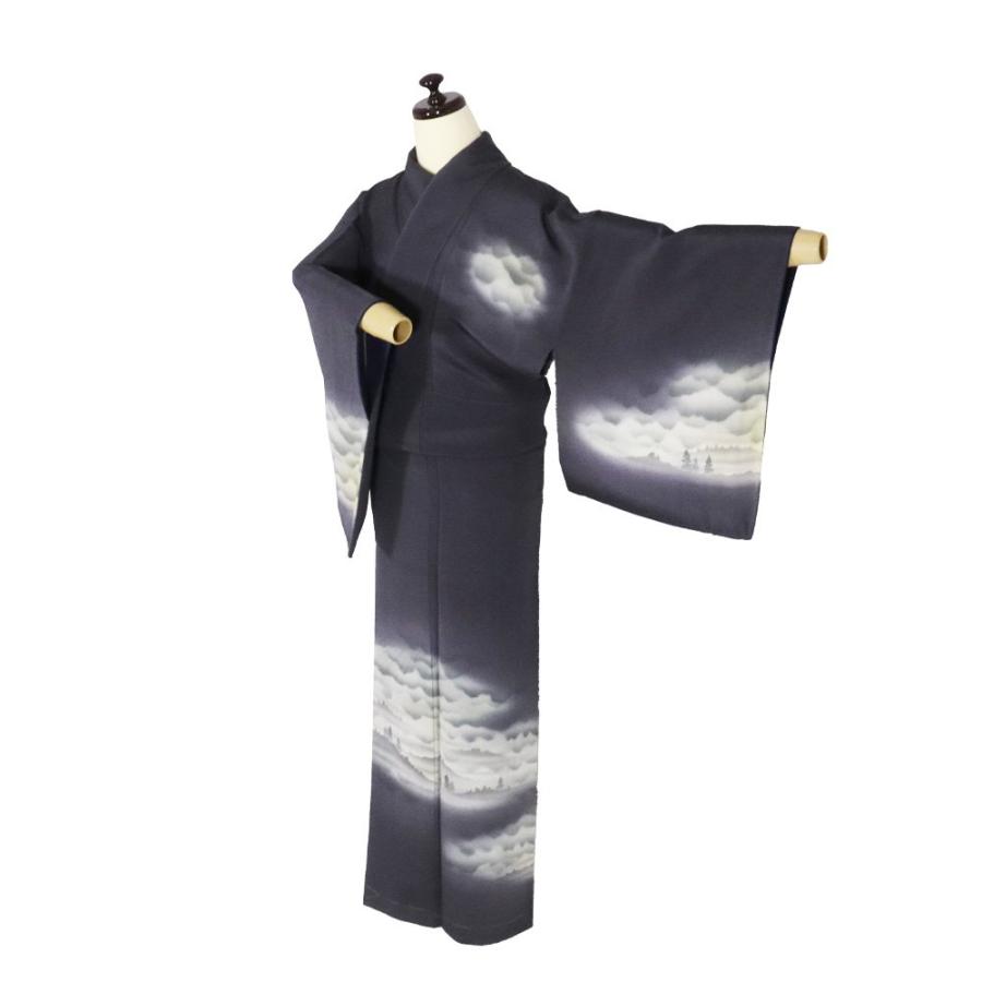 縮緬訪問着 袷 正絹 グレー 黄色 ご来光 Sサイズ ki28837 美品 ほう 