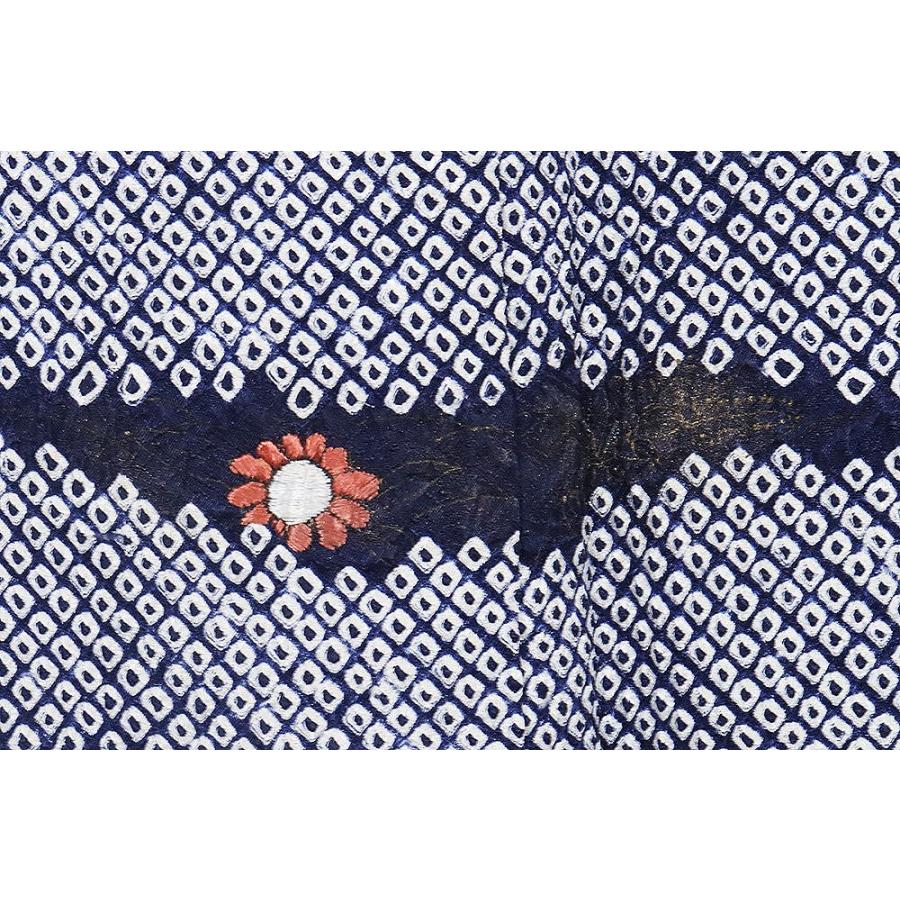 総絞り訪問着 袷 正絹 紺 熨斗文 刺繍 菊 南天 金彩 Mサイズ ki28895 