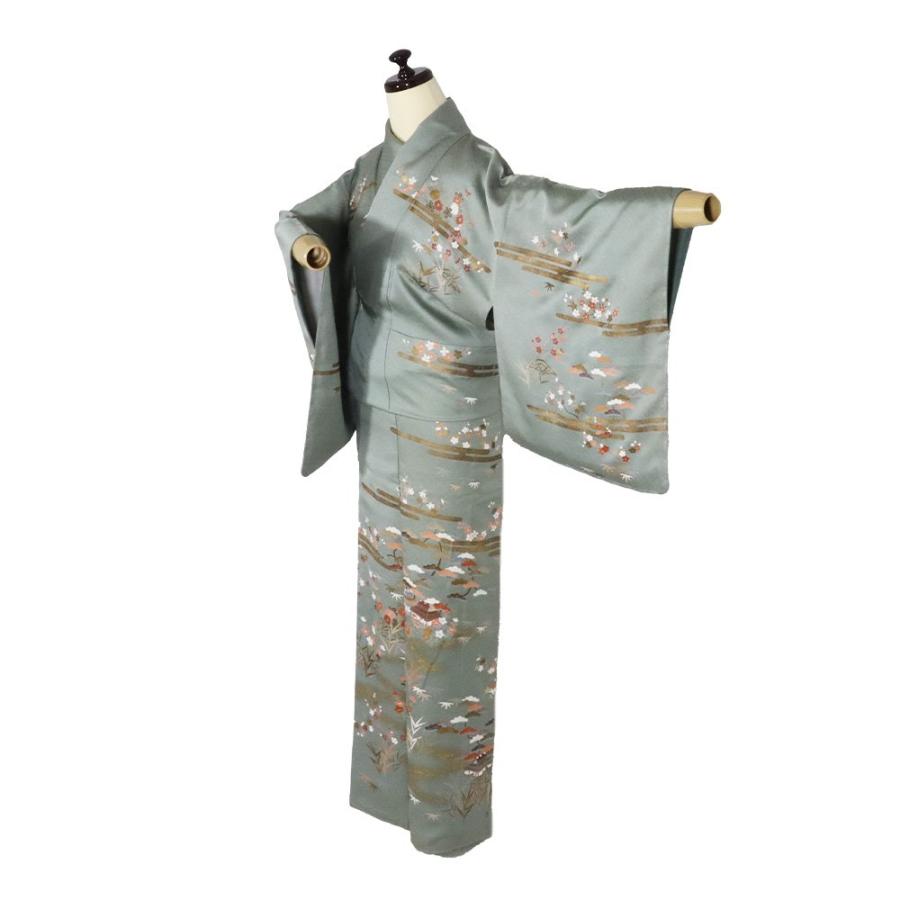 訪問着 袷 正絹 緑 松竹梅 桜 菊 茶屋辻 Mサイズ ki28915 美品 ほう 
