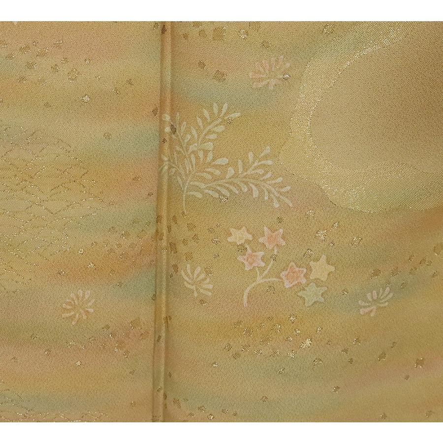 訪問着 袷 正絹 金茶 暈し 縫い取り あられ 草花 流水 Lサイズ ki29055 美品 ほうもんぎ houmongi レディース シルク ギフト 送料込み_5