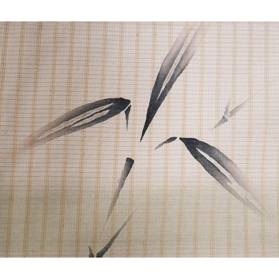 本加賀友禅 鬼島武司氏作 手織り紬 訪問着 袷 正絹 緑 グレー べんがら格子 手描き竹笹 13号 Lサイズ ki29145 新品 ほうもんぎ 送料込みの画像