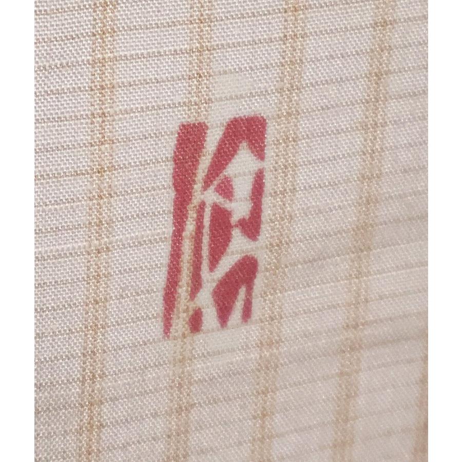 本加賀友禅 鬼島武司氏作 手織り紬 訪問着 袷 正絹 緑 グレー べんがら格子 手描き竹笹 13号 Lサイズ ki29145 新品 ほうもんぎ 送料込みの画像