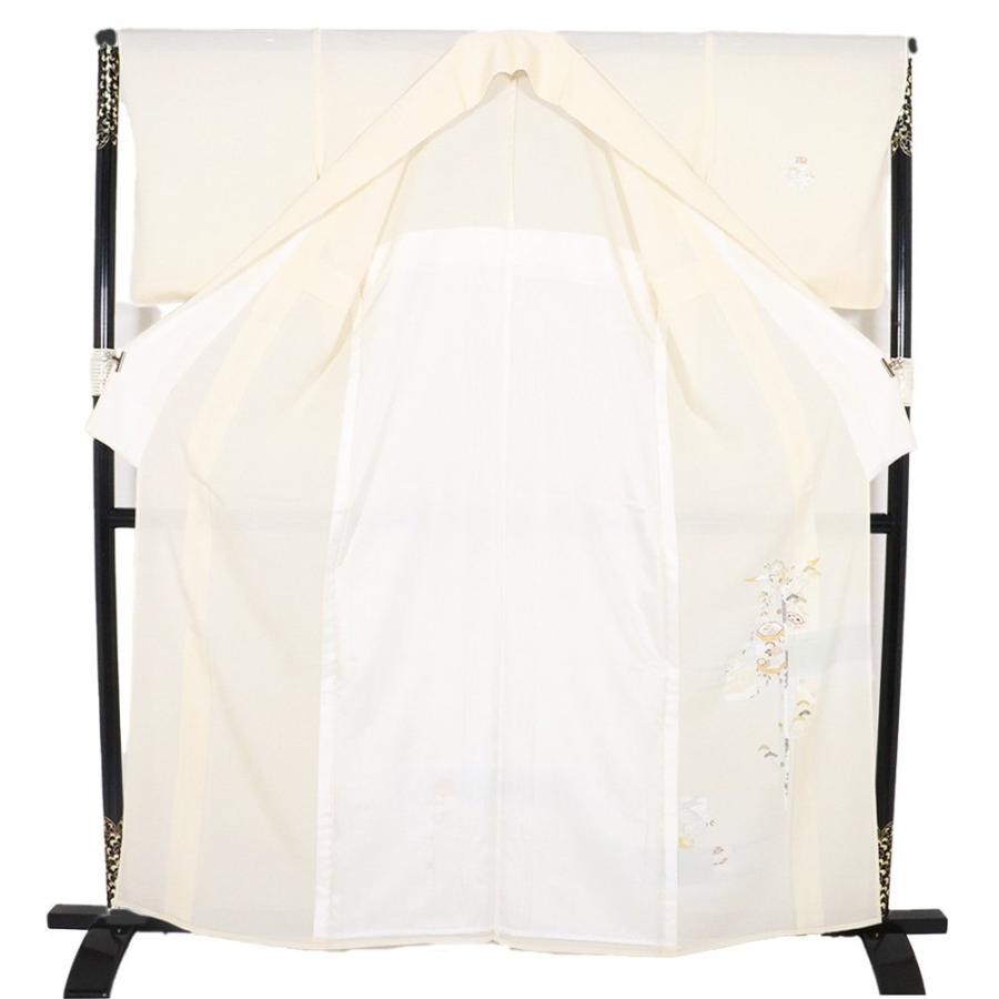 絽 友禅訪問着 正絹 壺金 ベージュ 緑 貝桶 几帳 荒波 松竹梅 Lサイズ ki30687 新品 夏着物 レディース ギフト フォーマル 送料込みの画像