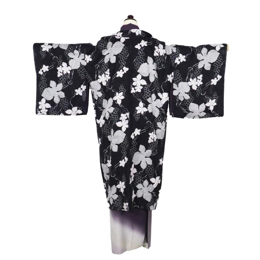 春夏用 紋紗 和装コート 長羽織 正絹 黒 葡萄 ki29309 新品 夏コート はおり Lサイズ レディース シルク ギフト 盛夏 単衣 送料込みの画像