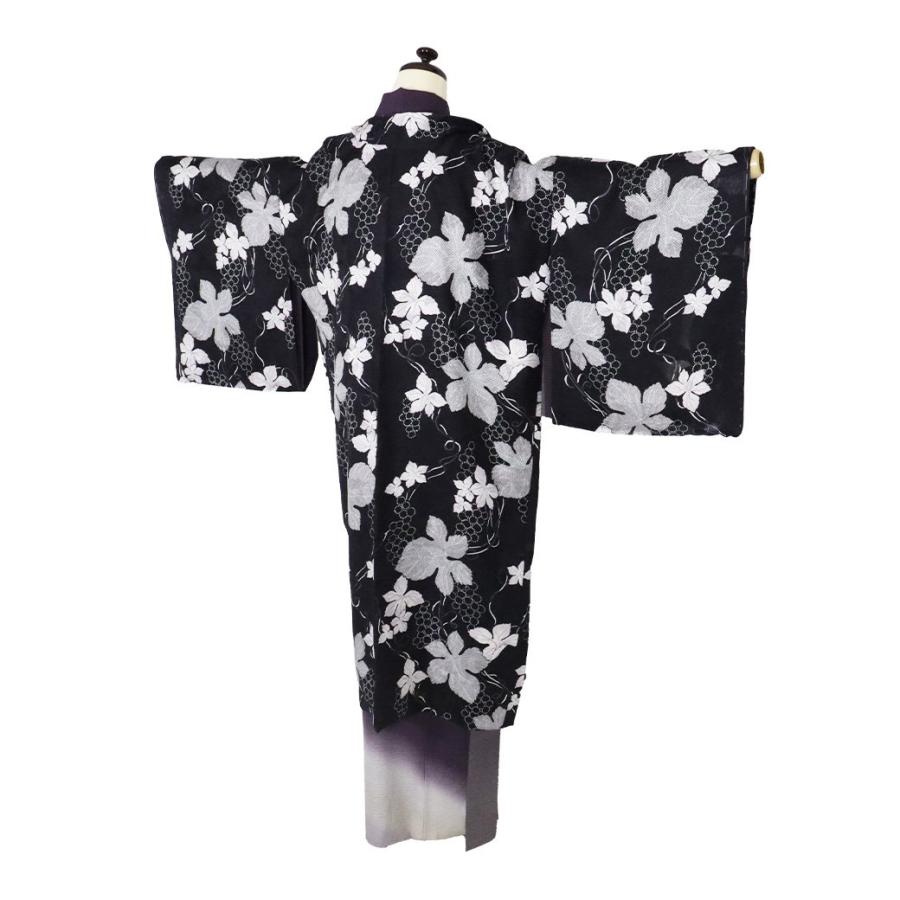 春夏用 紋紗 和装コート 長羽織 正絹 黒 葡萄 ki29309 新品 夏コート はおり Lサイズ レディース シルク ギフト 盛夏 単衣 送料込みの画像