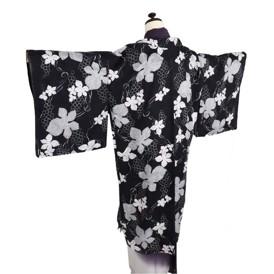 春夏用 紋紗 和装コート 長羽織 正絹 黒 葡萄 ki29309 新品 夏コート はおり Lサイズ レディース シルク ギフト 盛夏 単衣 送料込みの画像