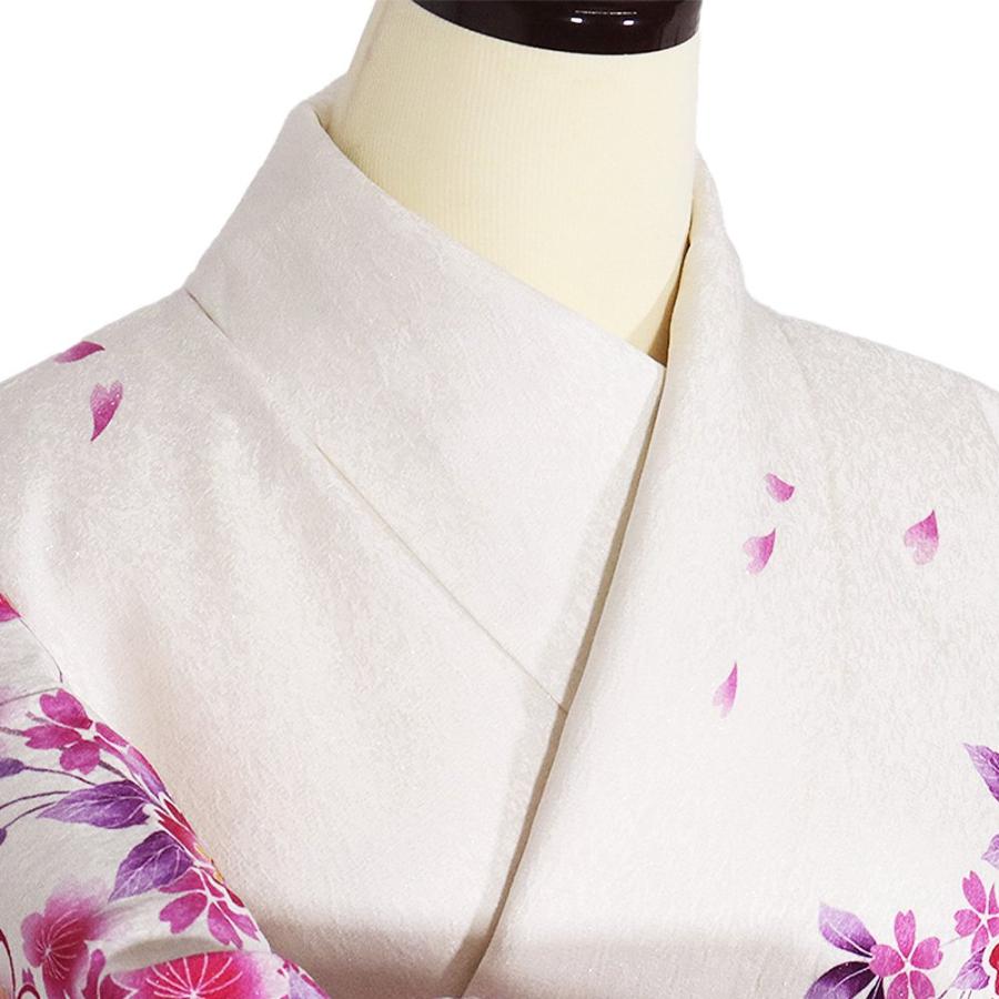 振袖 袷 正絹 白 黒 ローズピンク 銀糸通し 桜 菊 本加工品 Mサイズ 