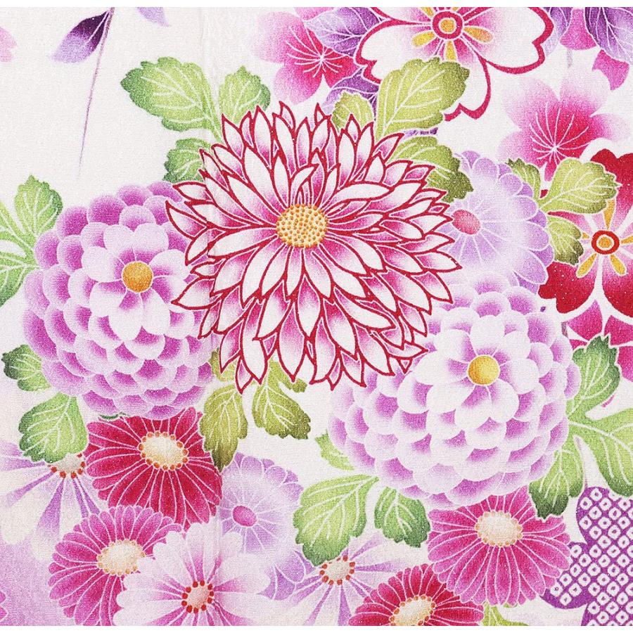 振袖 袷 正絹 白 黒 ローズピンク 銀糸通し 桜 菊 本加工品 Mサイズ 