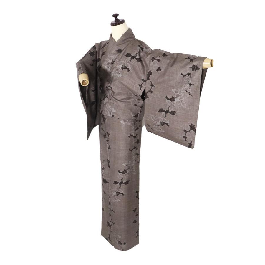 単衣 大島紬 正絹 濃茶 蝶 Mサイズ ki29561 美品 ひとえ 夏着物 