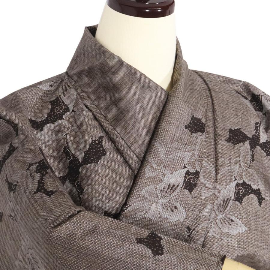 単衣 大島紬 正絹 濃茶 蝶 Mサイズ ki29561 美品 ひとえ 夏着物 