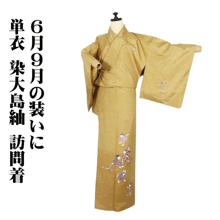ブランド登録なし 単衣 染大島紬 訪問着 正絹 黄土色 金茶 童 7号 S 