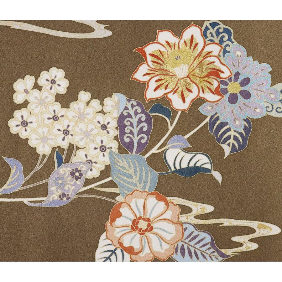 訪問着 袷 正絹 茶色 唐花 金駒刺繍 Sサイズ ki29680 美品 ほうもんぎ