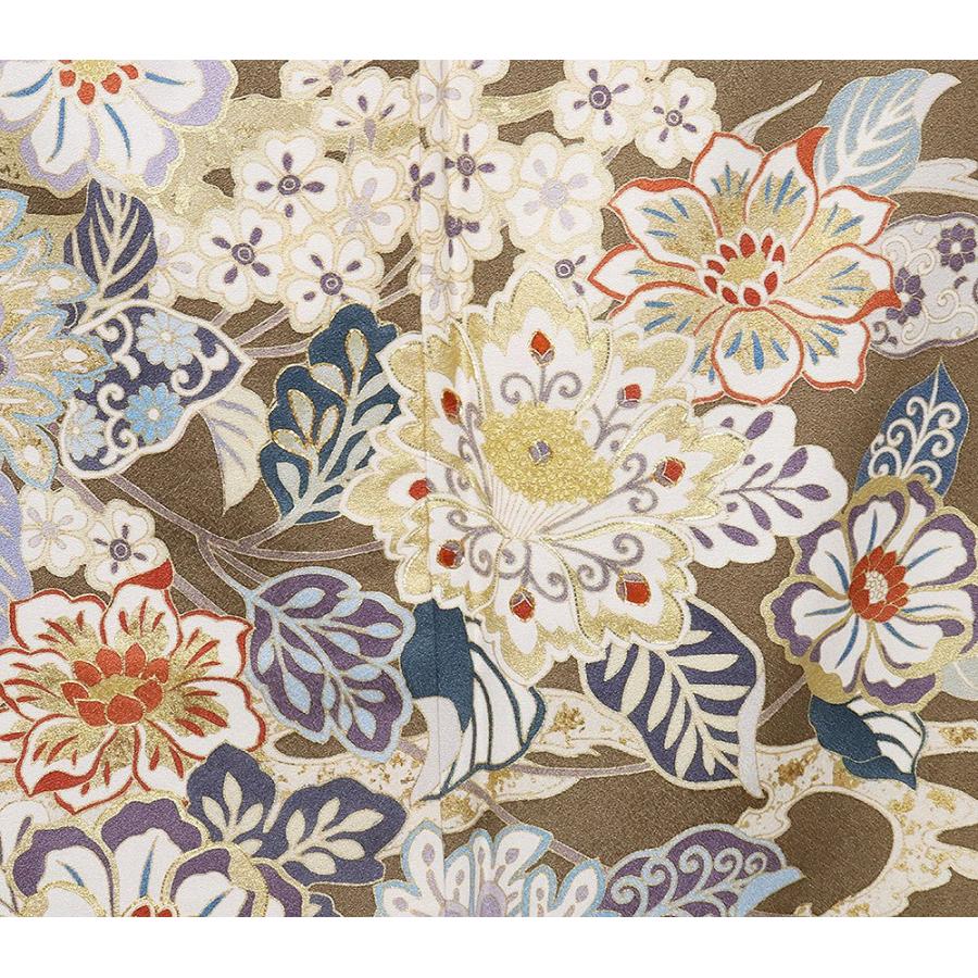 訪問着 袷 正絹 茶色 唐花 金駒刺繍 Sサイズ ki29680 美品 ほうもんぎ