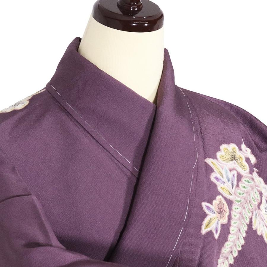 辻が花訪問着 袷 正絹 紫 辛子色 ローズピンク グリーン 濃い紫 暈し 絞り 辻が花 菖蒲 蝶 Mサイズ ki29698 新品 フォーマル 送料込みの画像