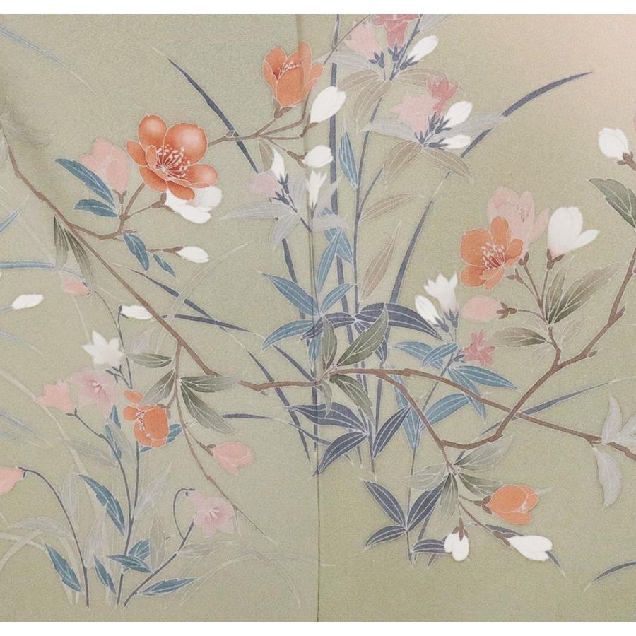 訪問着 袷 正絹 ベージュ ピンク 緑 暈し 桜花 Mサイズ ki29760 新品  