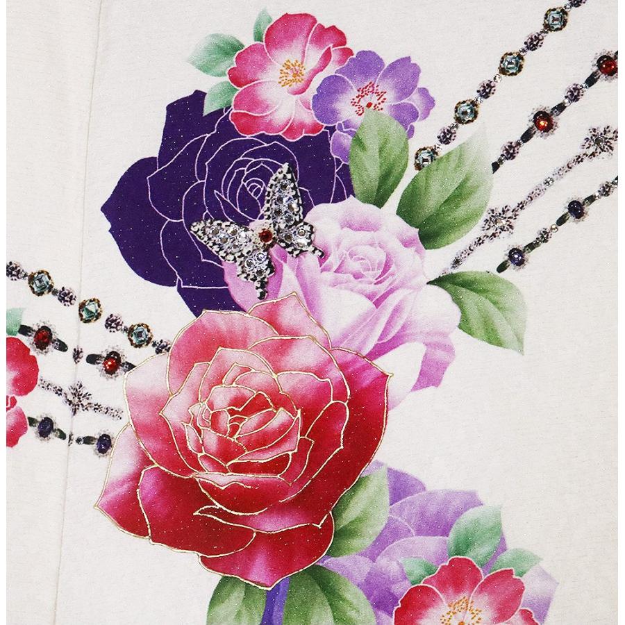 振袖 袷 正絹 薄いクリーム 黒 紫 金糸通し 薔薇 蝶 十字架