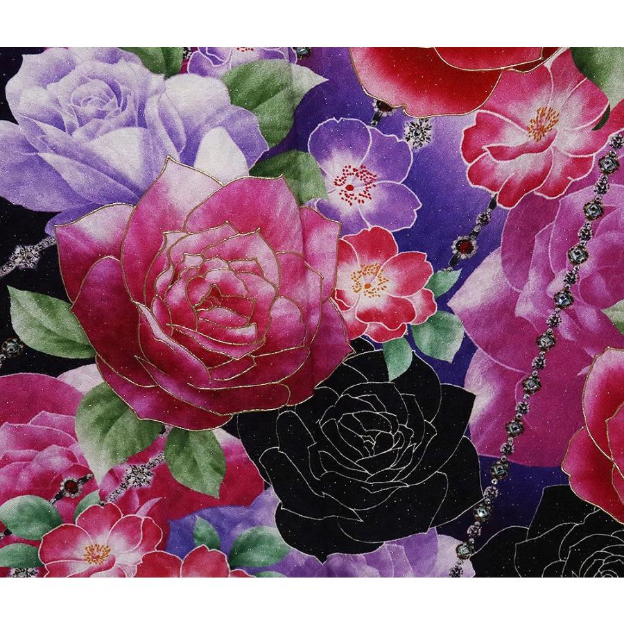 振袖 袷 正絹 薄いクリーム 黒 紫 金糸通し 薔薇 蝶 十字架 ペンダント 