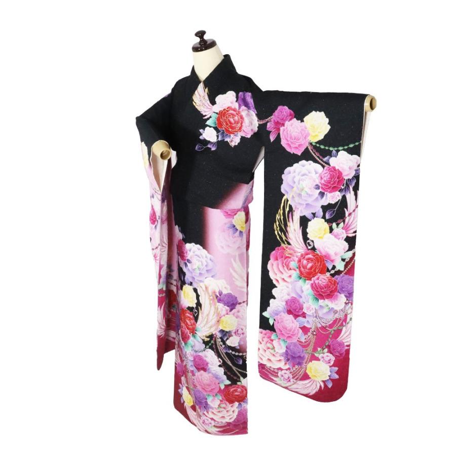 【1555】縦絽　小紋　黒地にもみじ　単衣 1555】縦絽 小紋 黒地にもみじ 単衣