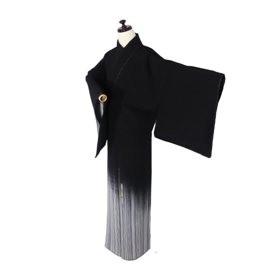 訪問着 袷 正絹 黒 白 縦縞 菊 南天 短冊文 18号 Lサイズ ki29988 新品 ほうもんぎ レディース シルク ギフト フォーマル 送料込みの画像