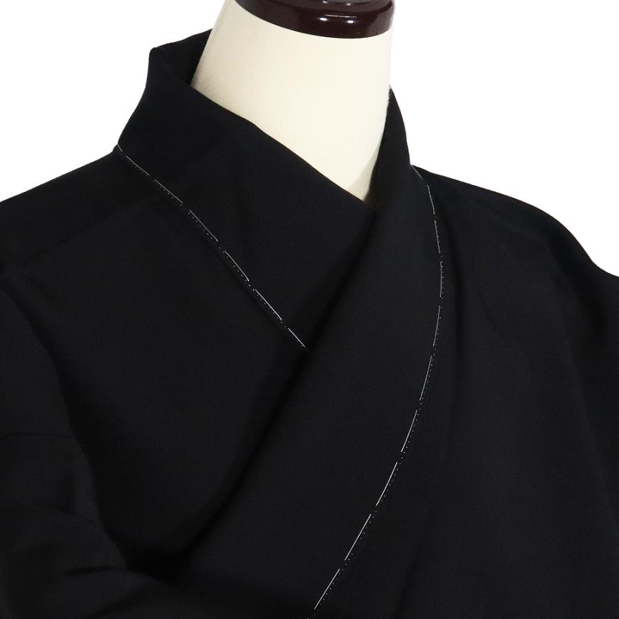 訪問着 袷 正絹 黒 白 縦縞 菊 南天 短冊文 18号 Lサイズ ki29988 新品 ほうもんぎ レディース シルク ギフト フォーマル 送料込みの画像