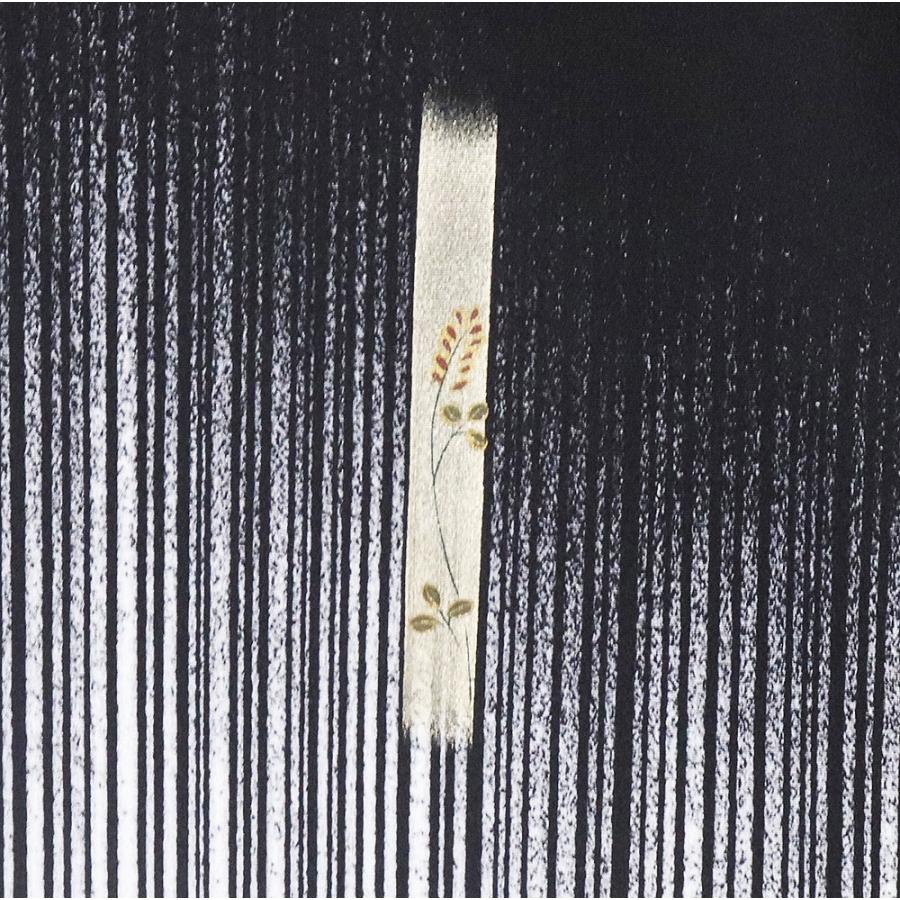 訪問着 袷 正絹 黒 白 縦縞 菊 南天 短冊文 18号 Lサイズ ki29988 新品 ほうもんぎ レディース シルク ギフト フォーマル 送料込みの画像