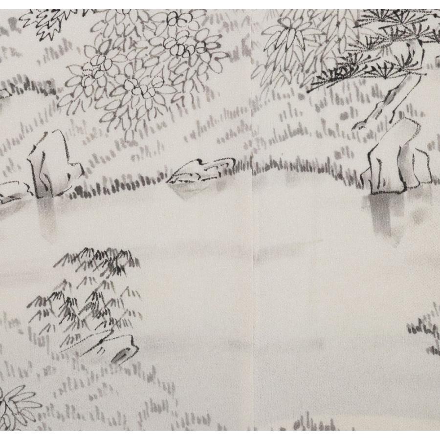 縮緬訪問着 袷 正絹 クリーム色 水墨画 金閣寺風景 Sサイズ ki30009 未