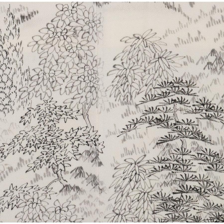 単衣 正絹　訪問着 クリーム色　水墨画風 草花模様 縮緬訪問着 袷 正絹 クリーム色 水墨画 金閣寺風景 Sサイズ ki30009 未