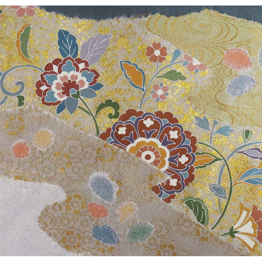 仮絵羽 訪問着 正絹 緑 ライトグレー 白 ピンク 金箔 絞り 松竹梅 流水