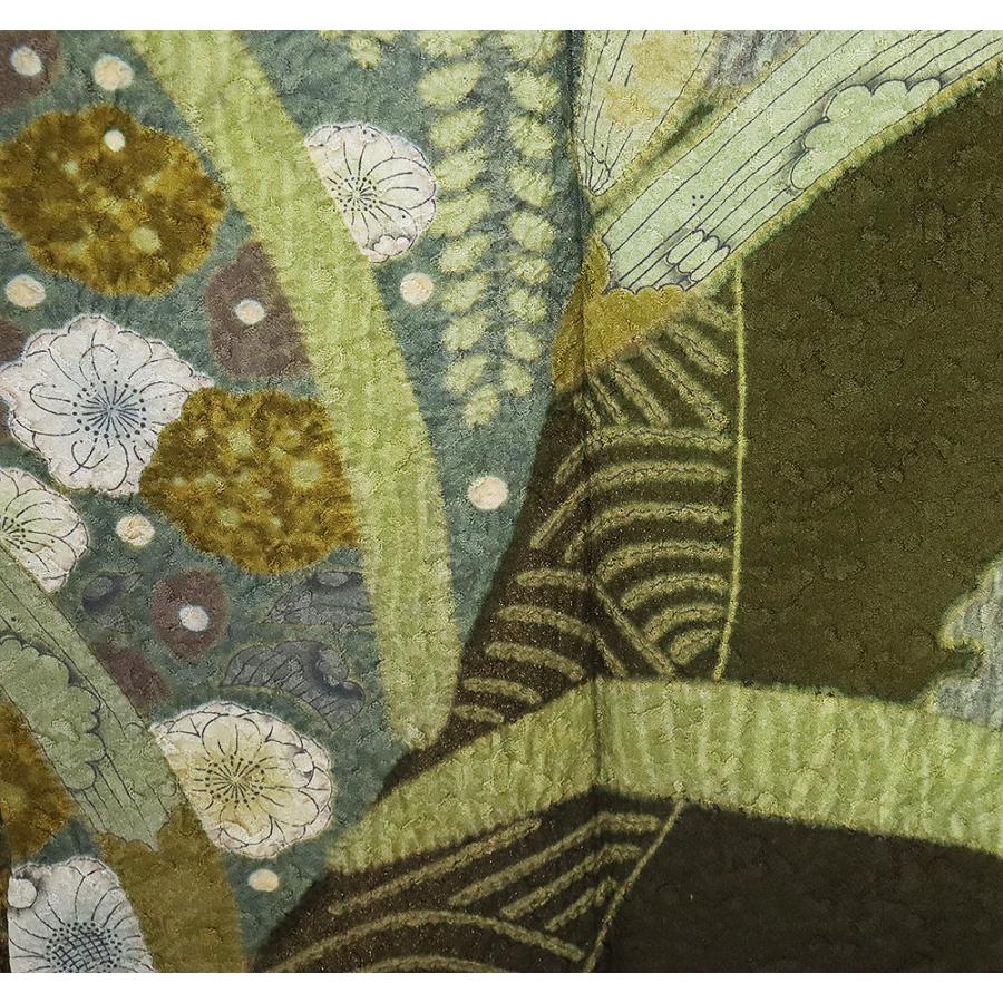 辻が花訪問着 袷 正絹 緑 抹茶色暈し 辻が花 Sサイズ ki30438 美品