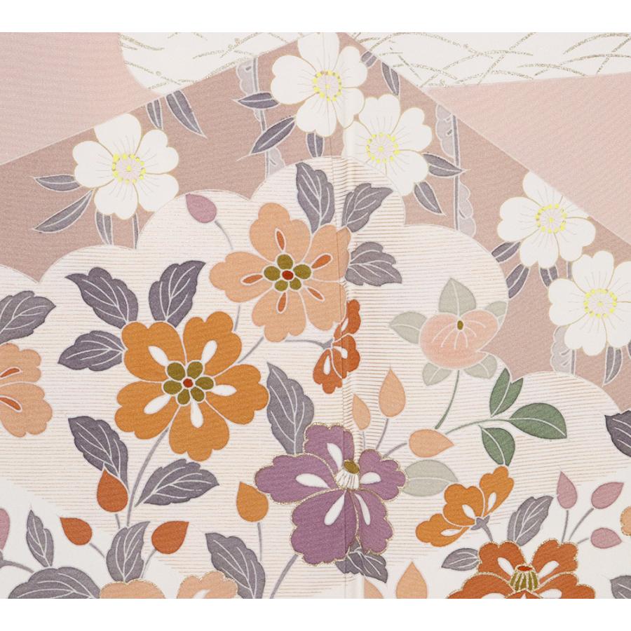 訪問着 袷 正絹 ピンク 薄赤紫 オフホワイト 桜 唐花 橘 菊 松竹梅 トール