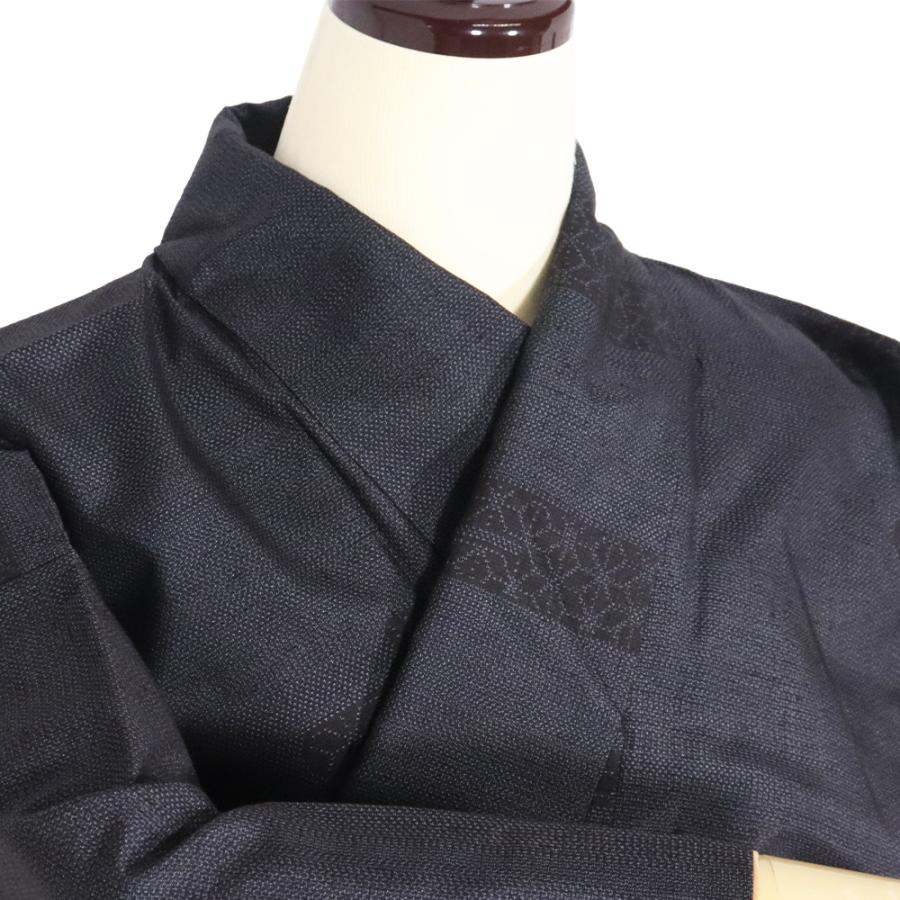 紬　麻の葉　紺系　袷　正絹　着物　小紋　証紙有り 紬 麻の葉 紺系 袷 正絹 着物 小紋 証紙有り 紅花紬 証紙付き