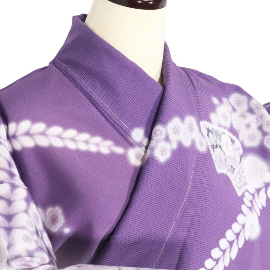 絽 辻が花訪問着 正絹 紫 白暈し 辻が花 地紙文 雪輪文 ki30734 新品 トールサイズ 夏着物 盛夏 レディース ギフト フォーマル 送料込みの画像