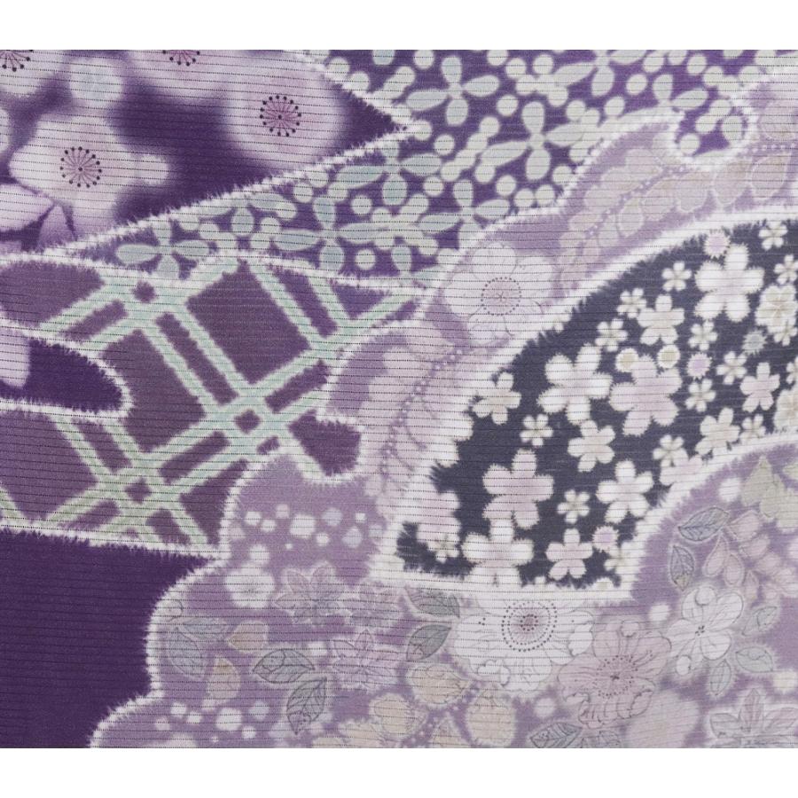 絽 辻が花訪問着 正絹 紫 白暈し 辻が花 地紙文 雪輪文 ki30734 新品 トールサイズ 夏着物 盛夏 レディース ギフト フォーマル 送料込みの画像