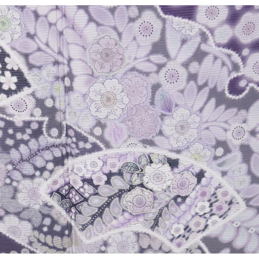 絽 辻が花訪問着 正絹 紫 白暈し 辻が花 地紙文 雪輪文 ki30734 新品 トールサイズ 夏着物 盛夏 レディース ギフト フォーマル 送料込みの画像