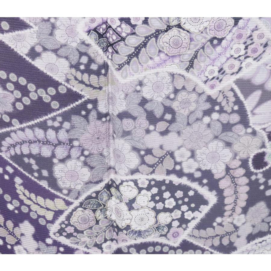 絽 辻が花訪問着 正絹 紫 白暈し 辻が花 地紙文 雪輪文 ki30734 新品 トールサイズ 夏着物 盛夏 レディース ギフト フォーマル 送料込みの画像