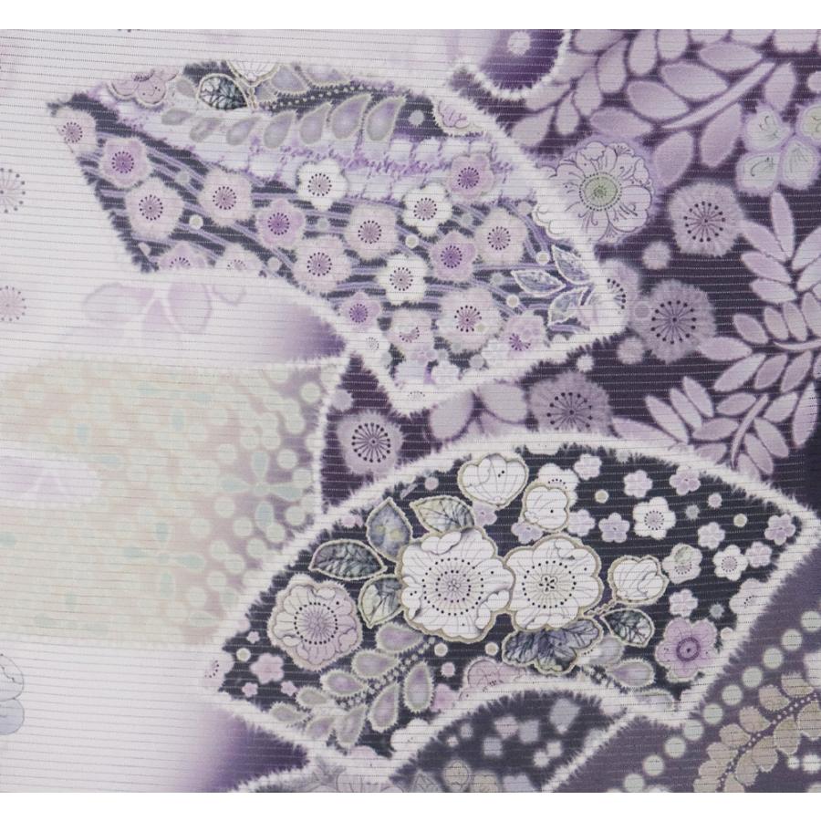 絽 辻が花訪問着 正絹 紫 白暈し 辻が花 地紙文 雪輪文 ki30734 新品 トールサイズ 夏着物 盛夏 レディース ギフト フォーマル 送料込みの画像