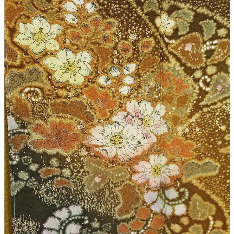 京辻が花作家 吉野一廉氏作 辻が花訪問着 袷 正絹 抹茶井色 黄土色 緑 絞り 辻が花 Lサイズ ki30952 新品 ギフト フォーマル 送料込みの画像