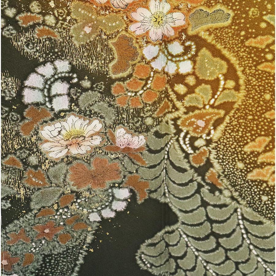 京辻が花作家 吉野一廉氏作 辻が花訪問着 袷 正絹 抹茶井色 黄土色 緑 絞り 辻が花 Lサイズ ki30952 新品 ギフト フォーマル 送料込みの画像