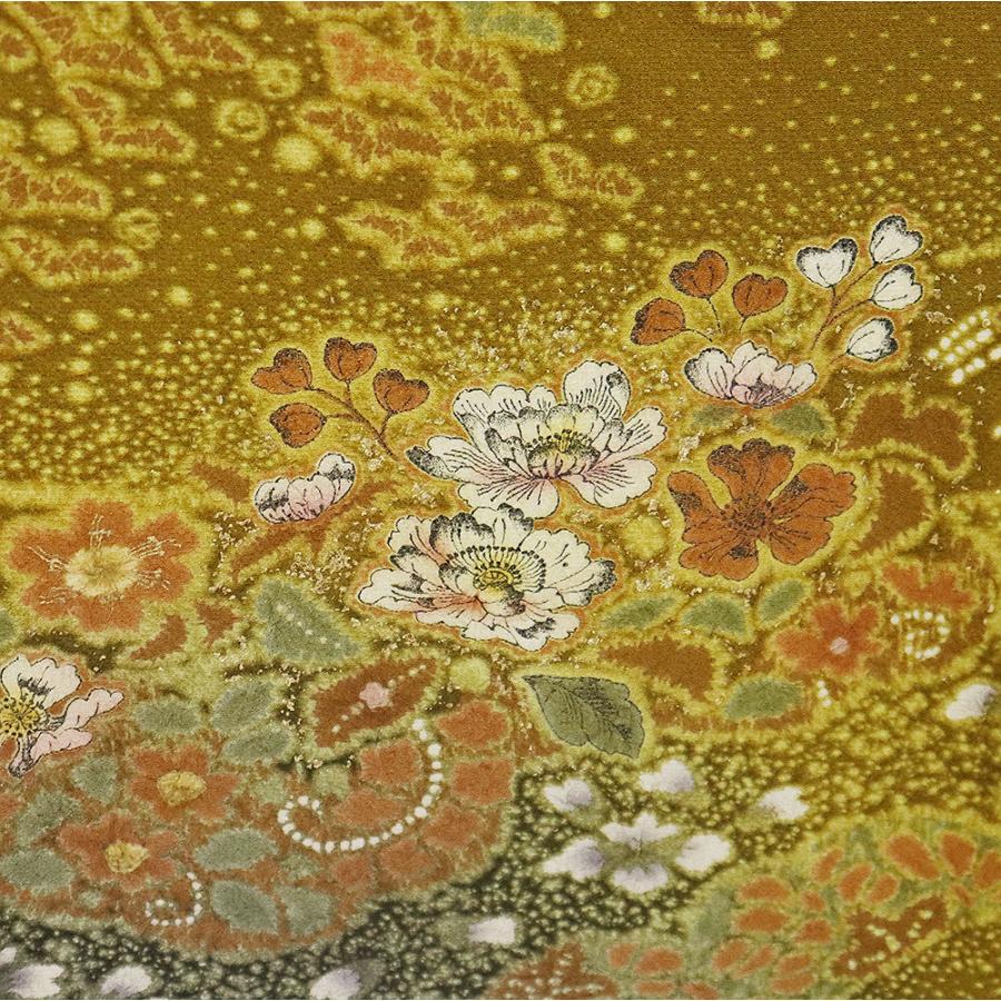 京辻が花作家 吉野一廉氏作 辻が花訪問着 袷 正絹 抹茶井色 黄土色 緑 絞り 辻が花 Lサイズ ki30952 新品 ギフト フォーマル 送料込みの画像