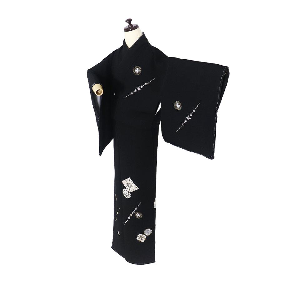 訪問着 袷 正絹 黒 刺繍 華文様 MLサイズ ki30992 新品 日本製 レディース シルク ギフト フォーマル 20代 30代 40代 50代 送料込みの画像
