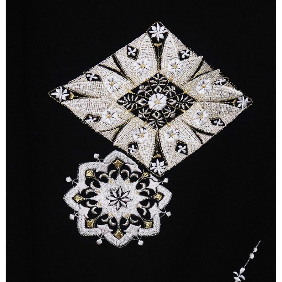 訪問着 袷 正絹 黒 刺繍 華文様 MLサイズ ki30992 新品 日本製 レディース シルク ギフト フォーマル 20代 30代 40代 50代 送料込みの画像