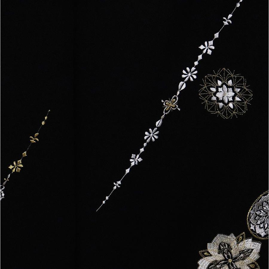 訪問着 袷 正絹 黒 刺繍 華文様 MLサイズ ki30992 新品 日本製 レディース シルク ギフト フォーマル 20代 30代 40代 50代 送料込みの画像