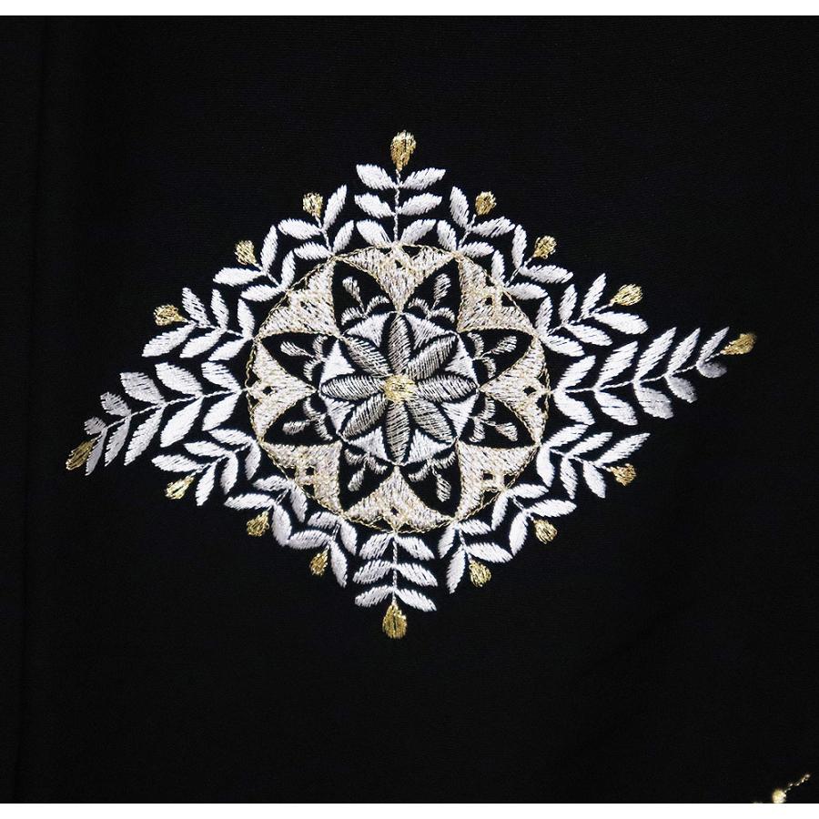 訪問着 袷 正絹 黒 刺繍 華文様 MLサイズ ki30992 新品 日本製 レディース シルク ギフト フォーマル 20代 30代 40代 50代 送料込みの画像