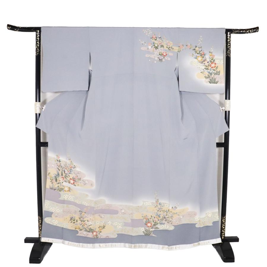 訪問着 袷 正絹 薄グレー グレー パルメット唐草文様 唐花 Lサイズ ki31104 新品 レディース ギフト フォーマル 30代 40代 50代 送料込みの画像